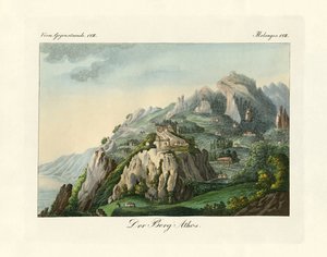 Vista do Monte Athos (gravura a cores) de German School