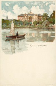 Vista da cidade de Karlsruhe na Alemanha (chromolitho) de German School