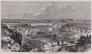 Vista do porto de Dieppe, Normandia, França (gravura) de German School