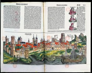 Vista da cidade de Colônia, da Crônica de Nuremberg por Hartmann Schedel, 1493 (gravura em madeira a cores) de German School
