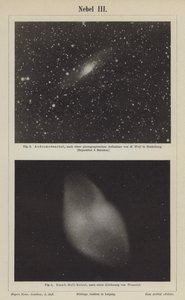 Vistas da Nebulosa de Andrómeda e da Nebulosa de Dumbbell (gravura) de German School