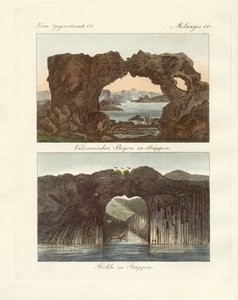 Arcos vulcânicos e cavernas (gravura colorida) de German School