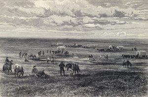 Vagão de comboio nas pradarias do Dakota do Sul, EUA (litho) de German School