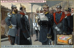 Guerra de 1870. O general prussiano Otto von Bismarck (1815-1898) leu a declaração de guerra em 15 de junho. de German School