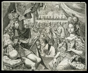 Guilherme III (1650-1702) e Maria II (1662-94) Rei e Rainha da Grã-Bretanha e Irlanda de 1689, c.1689 de German School