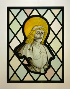 Fragmento de painel de janela com santo blindado de German School