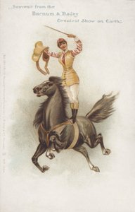 Mulher cavaleira do Circo Barnum e Bailey (cromolitografia) de German School