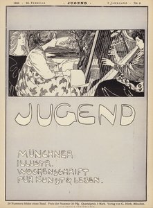 Mulher tocando harpa (litho) de German School