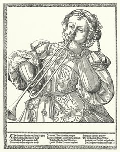 Mulher tocando trombone ou sackbone (gravura) de German School