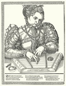 Mulher tocando uma cítara (gravura) de German School