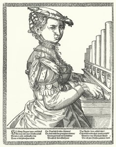 Mulher tocando um órgão (gravura) de German School