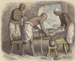 Envolver uma múmia no Antigo Egipto (gravura colorida) de German School