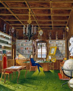 A Biblioteca em Villa Lazarovich, residência de Trieste de Maximiliano de Habsburgo (1832-1867), têmpera de Germano Prosdocimi de Germano Prosdocimi