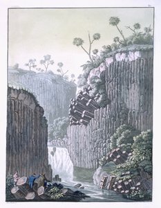 Exploradores com a Expedição de Humboldt nos Penhascos de Basalto em Regla, México, placa 60 de &39;Le Costume Ancien et Moderne&39; de Jules Ferrario, publicada c.1820s-30s