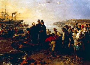 Embarque das Mil em Quarto, cerca de 1860, por Gerolamo Induno (1825-1890), óleo sobre tela