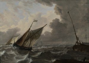 Navios à vela num mar revolto de Gerrit (attr. to) Pompe