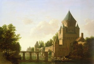 Visão noturna do Little Houtpoort em Haarlem (painel)