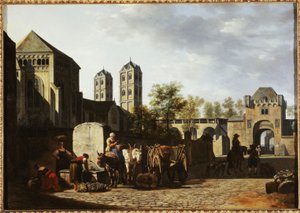 Fonte pública e igreja de S. Gereon em Colónia, ca. 1670 (óleo sobre madeira) de Gerrit Adriaensz Berckheyde