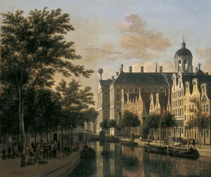 O Nieuwezijds Voorburgwal com o Mercado das Flores, Amsterdã