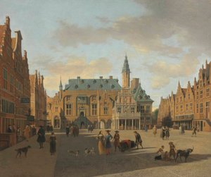 O Grote Markt e a Câmara Municipal de Haarlem, vistos de leste