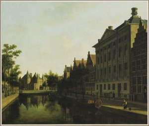 Vista da Kloveniersburgwal com o Waag e o Trippenhuis, Amesterdão