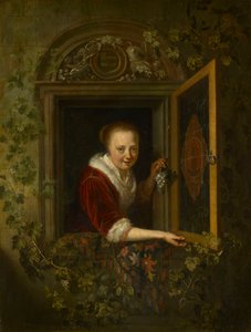 Uma rapariga com um cacho de uvas à janela de Gerrit Dou