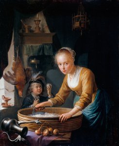 Rapariga a cortar cebolas de Gerrit Dou