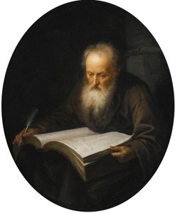 Velho académico com um livro de Gerrit Dou