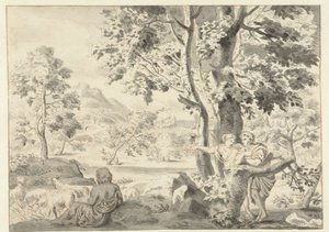 Paisagem arborizada com um pastor, um homem e uma mulher de Gerrit Grasdorp (possibly)