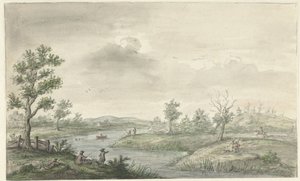 Paisagem com rio sinuoso e pescadores de Gerrit Grasdorp (possibly)