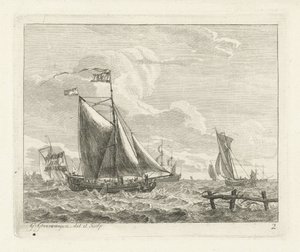 Oito veleiros em águas agitadas Seascapes com navios (título da série) de Gerrit Groenewegen