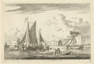 Praia e mar com vários barcos de Gerrit Groenewegen