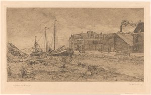 Barcaças amarradas numa fábrica de Gerrit Haverkamp (signed by artist)