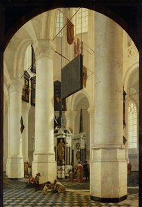 Interior do Nieuwe Kerk em Delft com o túmulo de William the Silent, 1650 de Gerrit Houckgeest