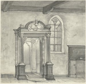 Entrada na capela com o cofre funerário dos Senhores de Zandvoort, na igreja em Zandvoort de Gerrit Lamberts