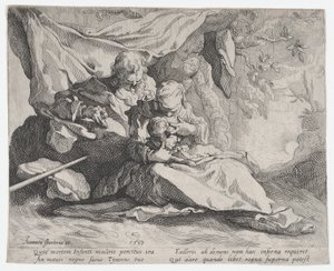 O descanso na fuga para o Egito, 1593. de Gerrit Pietersz Sweelink