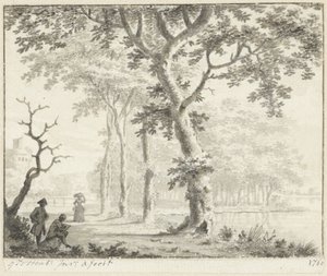 Árvores à beira-mar e um desenhador de Gerrit Toorenburgh