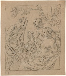 Diana e duas ninfas recebendo presentes de um sátiro (reto) de Gerrit van Honthorst