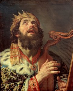 Rei Davi tocando harpa. 1622 de Gerrit van Honthorst