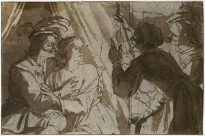 The Prodigal Son (caneta e tinta marrom com giz preto sobre papel) de Gerrit van Honthorst