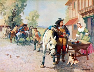 Quatro cavaliers a caminho de Londres para encontrar um cão que se tornou o primeiro King Charles Spaniel