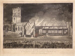 East, South & Cross Churches, Dundee, como eles apareceram no fogo no domingo, 3 de janeiro de 1841, c.1841 (gravura)