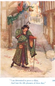 Estou determinado a provar um vilão, e odeio os prazeres ociosos destes dias", ilustração de "Shakespeare