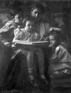 Mulher e crianças lendo por Gertrude Kasebier 1852-1934, fotógrafa... impressão fotográfica
