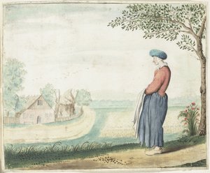 Mulher camponesa numa paisagem de Gesina ter Borch (signed by artist)