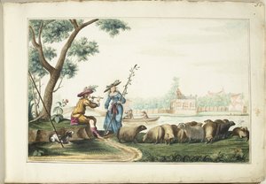Desempenho pastoral por um rio de Gesina ter Borch (signed by artist)