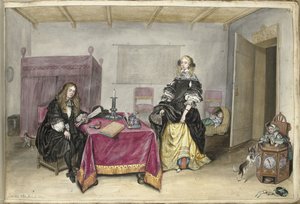 Sijbrant Schellinger e Jenneken ter Borch com duas crianças num interior