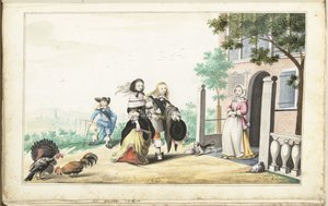 Casal cumprimenta uma senhora à porta de uma casa de campo de Gesina ter Borch (signed by artist)