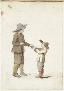 Rapaz dá uma maçã a um rapaz mais novo de Gesina ter Borch