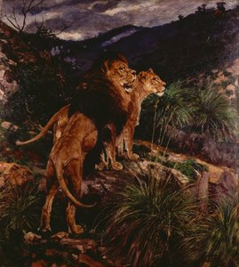 Perseguição de Leões (óleo sobre tela) de Geza Vastagh